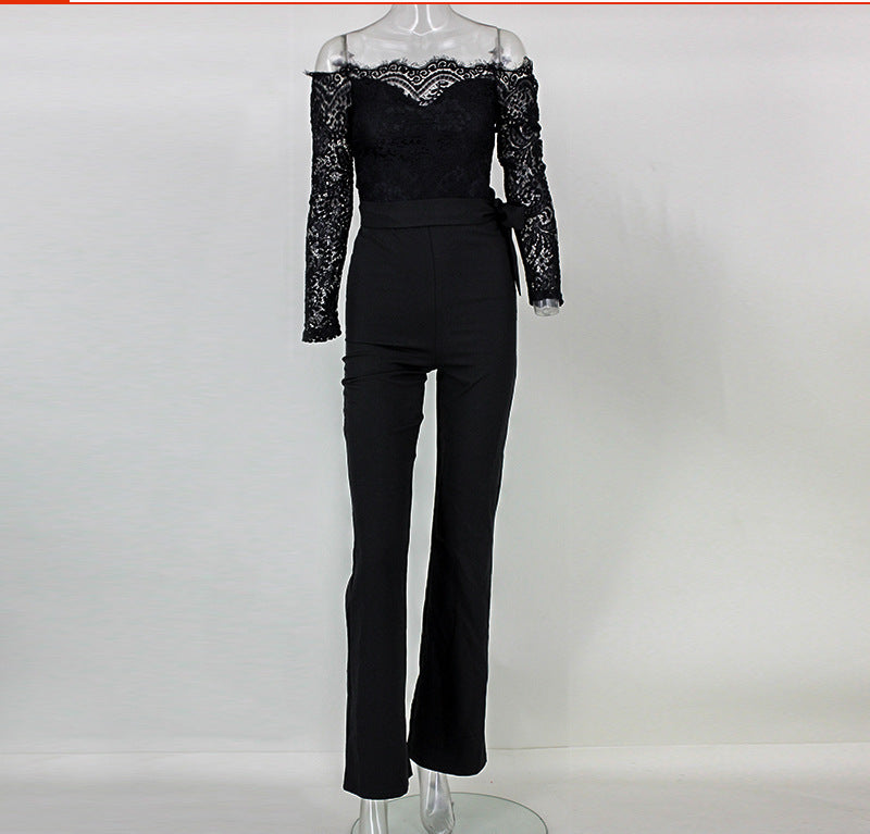 Lace stitching collar collar butterfly jumpsuit big trousers